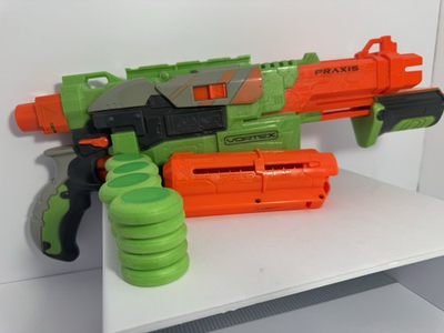 #ad Nerf Vortex Praxis Pump Action Blaster Gun With Cartridge And 20 Foam Disc WORKS $26.99