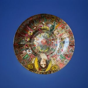 9" ANTIQUE GLASS BOWL EARLY 1900's CIGAR LABEL ART VERY GOOD CONDITION FOR AGE