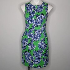 J Crew Factory Blue Green Floral Sleeveless Knee Length Cotton Dress 0