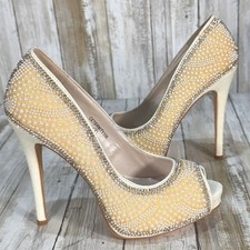 Davids Bridal CETERNITY106 Pearl Rhinestone Peep Toe Platform Pumps Ivory 7
