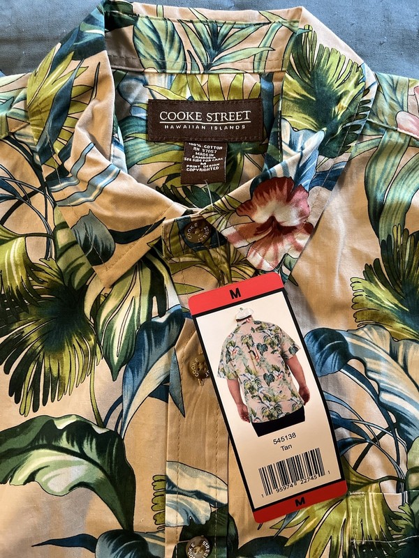NWT Cooke Street Hawaiian Islands Men's Short Sleeve Shirt Size M Khaki Floral