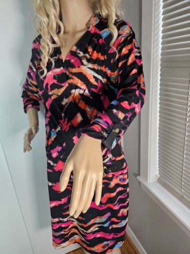 Cache Abito Multicolore Stampa Animalier Astratta Surplice con Bordo in Ecopelle... - Foto 7 di 19