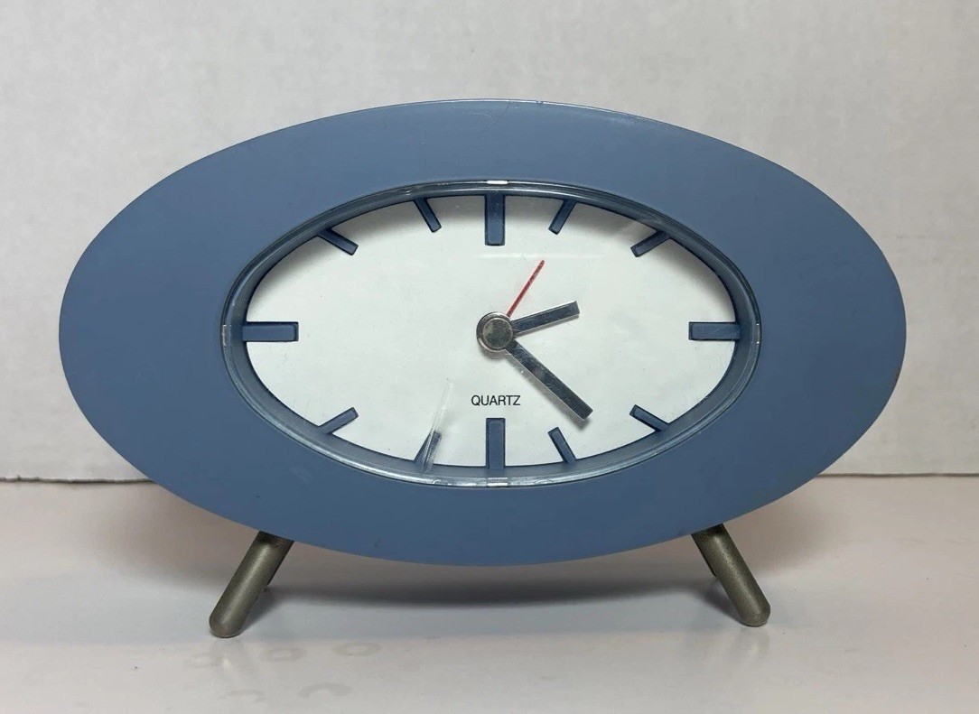IKEA Vintage Blue Oval TICKA Mid Century Retro Style Analog Alarm Table Clock