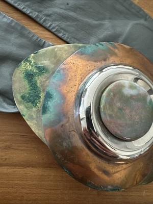 Vintage Artisan Copper Brass Silver Agate Buckle Gray Leather Belt Vintage Artisan Copper Brass Silver Agate Buckle Gray  main image 4