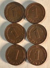 6 Pfennig Coins From Germany 4 1950 & 2 1966