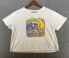 Sesame Street Cropped White Colorful Graphic Tee Women's Size Medium SEE PICS