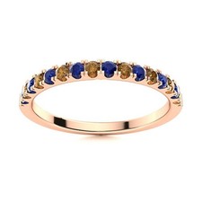 Smoky Quartz  Blue Sapphire Round 925 Sterling Silver Rose Plated Eternity Ring