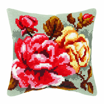 Orchidea Cross Stitch Kit: Cushion: Large: Roses on Grey Background