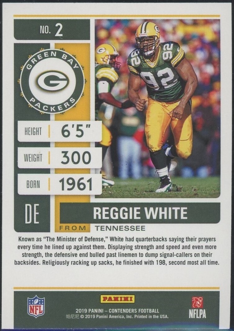 2019 Panini Contenders Reggie White Season Ticket Green Bay Packers 2