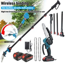 2 Batteries Brushless Long Reach Chainsaw Pole Saw Cordless Wood Cutter Saw NEW