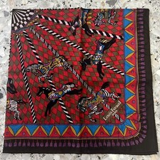 MAN HANDKERCHIEF BLUE RED AMUSEMENT PARK CAROUSEL WHEEL POCKET SQUARE 19" JP169