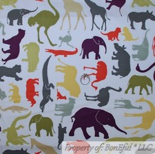 BonEful FABRIC FQ Cotton Quilt White Gray Baby Elephant Giraffe Ostrich Rhino US