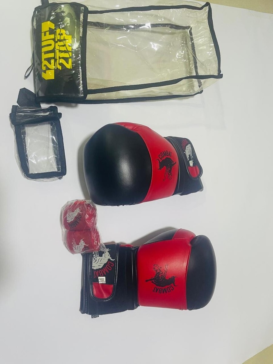Boxing Glove 12 Oz Combat For Men Leather Red & Black With