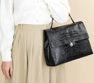 Vintage Handtasche Echt Rindsleder Lack Krokodilmuster Luxus Damen