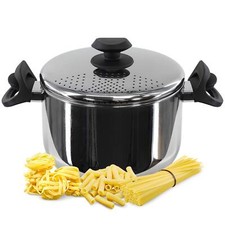 Stainless Steel Stockpot Pasta Spaghetti Pot Locking Strainer Lid Induction Base