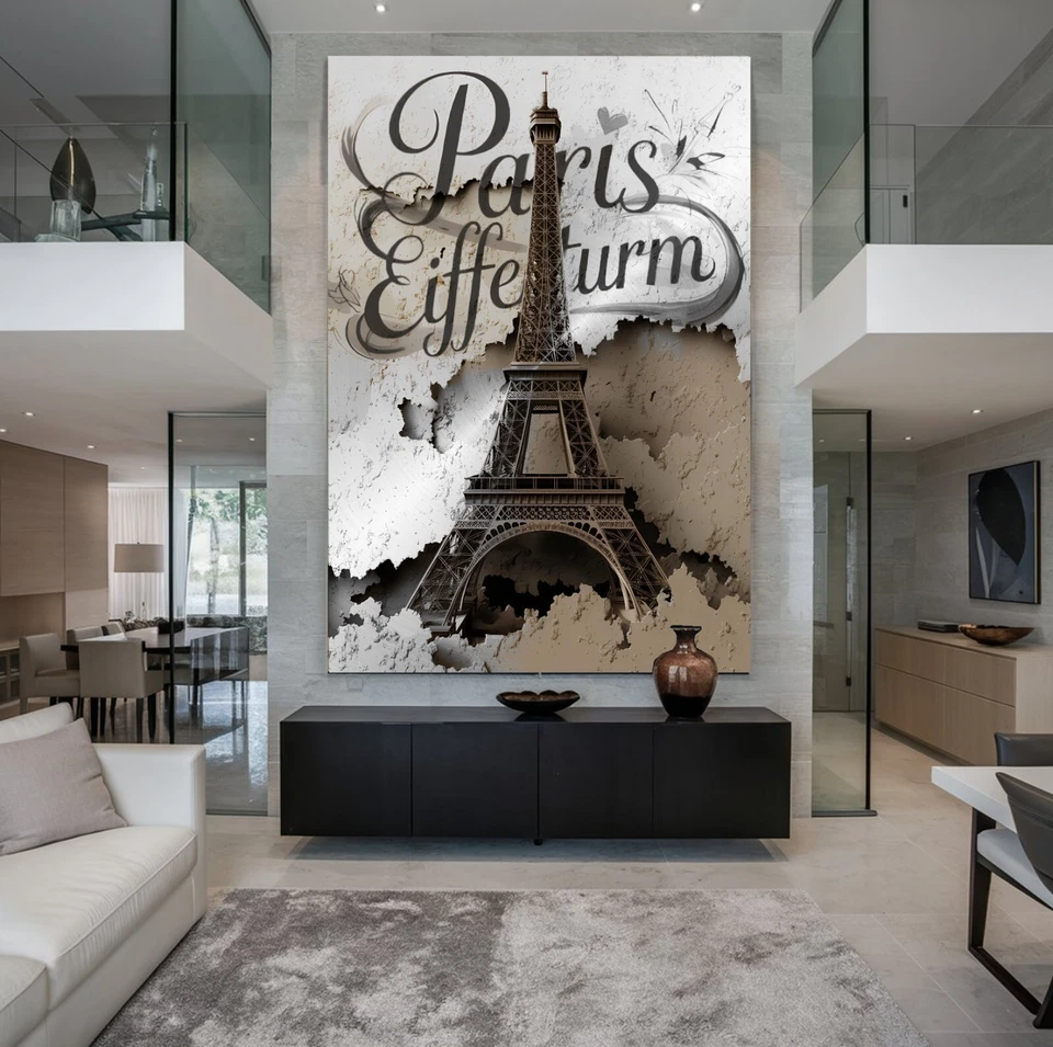 XXL LEINWAND BILDER BIS 165x110x5 EIFFELTURM PARIS WANDBILD BEIGE WEISS 3D-OPTIK - Bild 2 von 2
