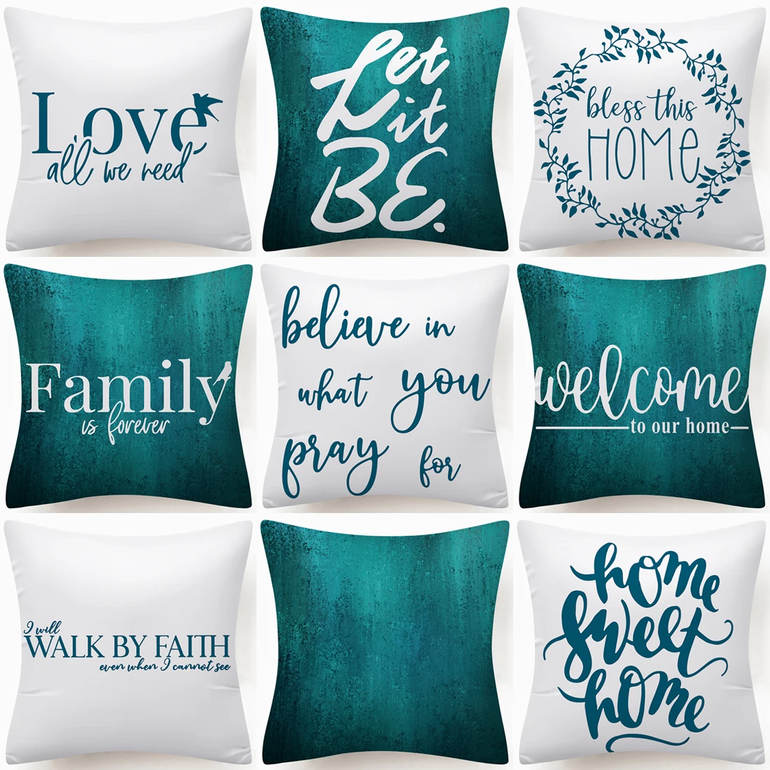 Cushion COVER Teal Blue White Soft Decorative Double Sided Pillow Case 18x18