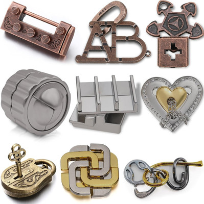 9 Pcs Metal Brain Teaser Puzzles Teaser 3D Steel Puzzle for Adults Unlock Interl