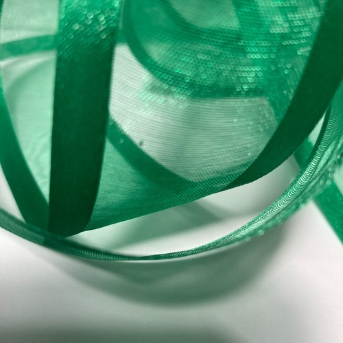 Green Sheer Organza Ribbon with Border 1.5" x 30' Nicole & Co.1 Roll - Picture 9 of 12