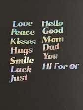 Slimline Word Phrase Holographic Paper Die Cut Scrapbook Embellishment Journal