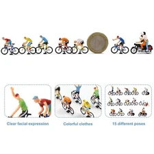 Evemodel HO Scale 1:87 Cyclists 15 Poses Bicycle Motorcycle Model Cycling Scene