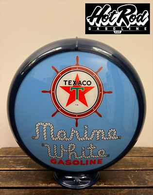 #ad TEXACO MARINE GASOLINE Blue Reproduction 13.5quot; Gas Pump Globe Dark Blue Body $175.00