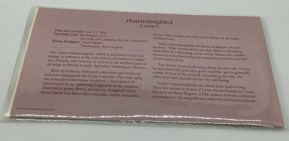 Qty 6 22kt Gold Stamp Replica 1st Day of Issue 1-1985. 5-1992-Hummingbirds - Image 4 of 4