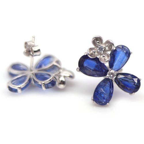 Sin Calentar 6x 9Mm. Azul Cianita & Circonita Cúbica Earrings 925 Plata de Ley - Imagen 2 de 4