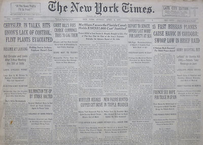 4-1937 April 4 15 FAST RUSSIAN PLANES CAUSE HAVOC IN CORDOBA; SWOOP LOW Times