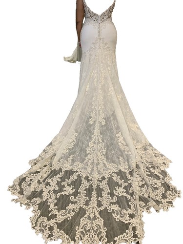 David's Bridal illusion plunge lace appliqued wedding dress | eBay