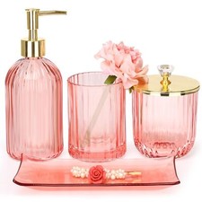 Bathroom Accessories Set 4 Pcs Pink Glass Bathroom Accessories Sets Complete W/l