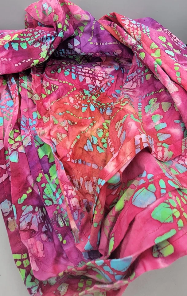 Fabric Batik Chevron Purples Pinks Greens Blues 60"x88" Hand Dyed Multicolored  - Image 4 of 4