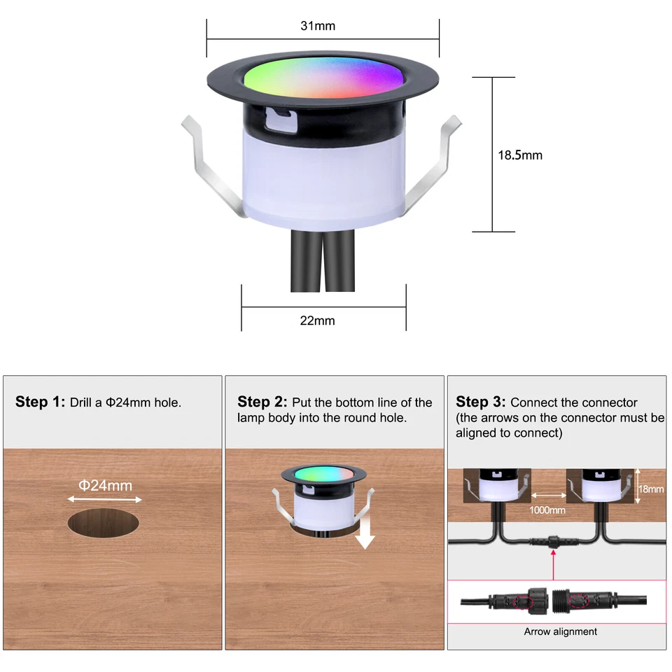 30x WiFi LED Deck Lights Kit Multicolor Dynamic Effect,Low Voltage Recessed Spot - Image 2 of 4