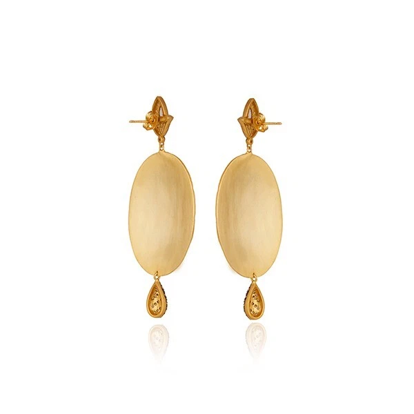 Ювелирные изделия старинный вид серьги-цветы ручной работы в двух тонах с зеленым ониксом и фианитом - Изображение 2 из 4