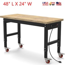 48" Adjustable Height Workbench 2200 LBS Workstation With 5FT Cable  Casters