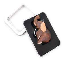 Wooden Elephant Animal Keychain with Proboscide Circus Sitting Landtier Gift