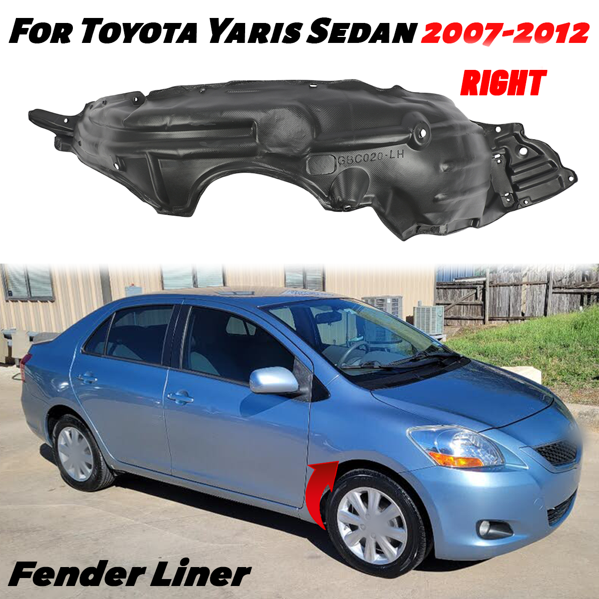 Front Right Side Fender Liner For 2007-2012 Toyota Yaris TO1251120