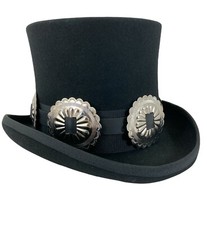Black 100 Wool Felt Top Hat Concho Band Victorian Costume Slash Mad Hatter USA