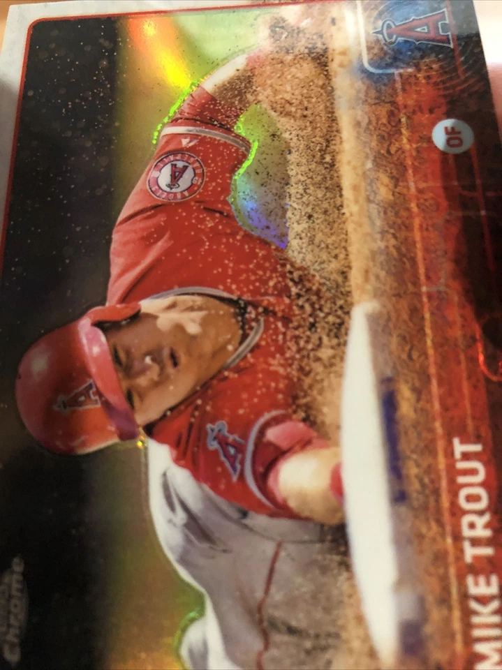 2015 Mike Trout Topps Chrome Sliding REFRACTOR Parallel #51 - Angels Scratches - Image 2 of 3
