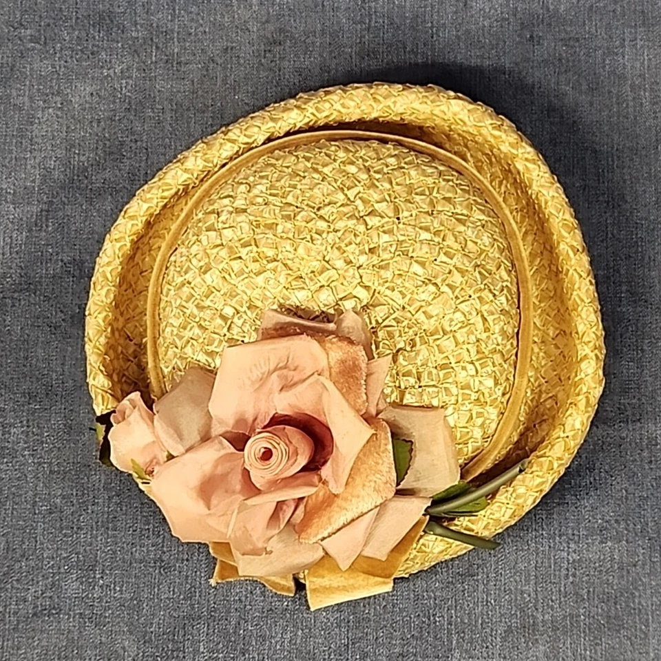 Sombrero de Paja Natural Lucila Méndez De Colección con Cinta de Terciopelo Rosa 50 Cottagecore  Foto 2 de 4