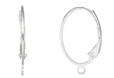 Ear Wires, 10 Silver Plated Brass 19.5mm Flat Wire Oval Leverback with Open Loop