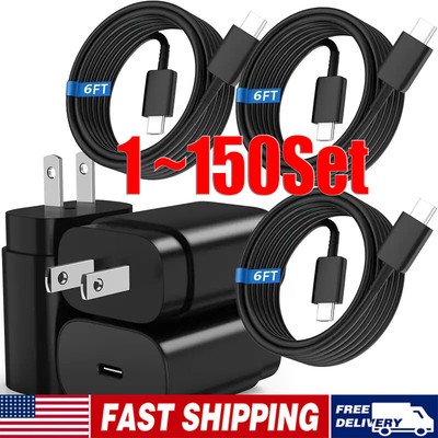 25w Type USB-C Fast Wall Charger+6FT Cable For Samsung S24 S23 S20 S21 5G lot US