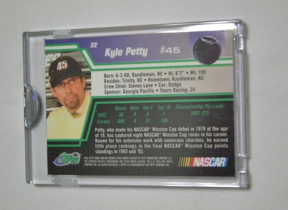 2003 ETOPPS NASCAR DRIVERS - KYLE PETTY CAR 45 CARD # 22 - Image 2 of 2