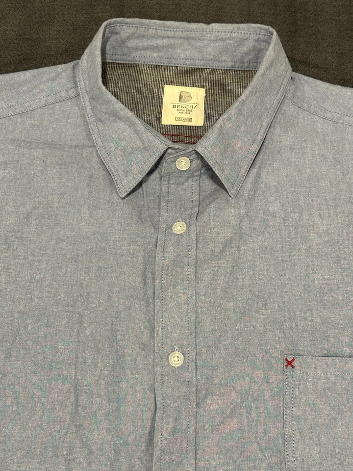 BENCH Mens Size 2XL Blue Button Up Short Sleeve Casual Shirt Combed Cotton - Image 3 of 4
