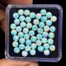 15 Pcs Australian Opal 4mm Round Cabochon AAA Quality Lab Created Gemstones