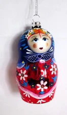 Hand Painted Matryoshka Nesting Doll Glass Christmas Ornament 4" Tall x 2" Wide
