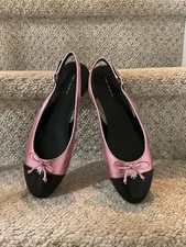 Tory Burch Cap-Toe Leather Slingback Ballet Flats Metallic Black Pink 8 9 9.5