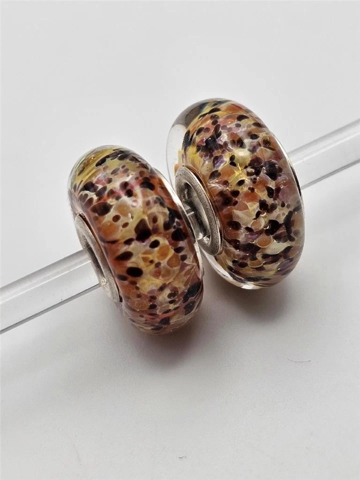 Juego de 2 cuentas de cristal de Murano marrón/dorado/amarillo Chamilia ~FORTUNA~ 2110-1105 Foto 4 de 4