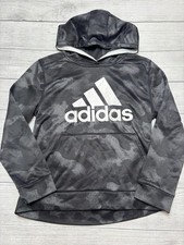 Adidas Hoodie Youth Medium 10-12 Gray Camo Fleece Logo Pullover Sweatshirt