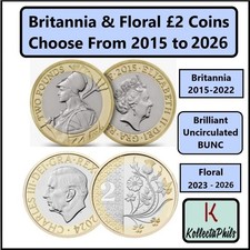 £2 Two Pound BRITANNIA & FLORAL 2015 -2025 Brilliant Uncirculated BUNC from Sets